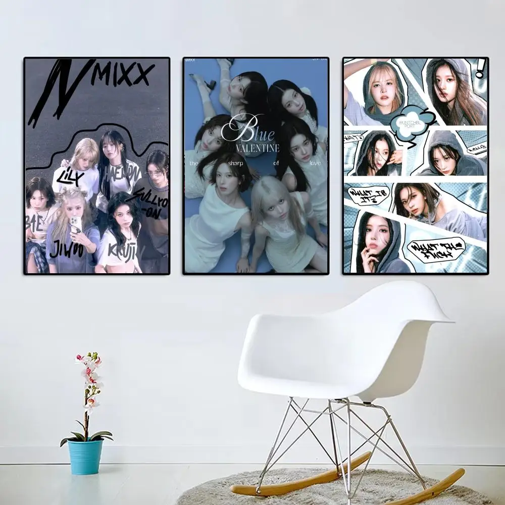 Band N-NMIXX futuristic kpop Poster Aesthetic Wall Art Canvas Trendy Bedroom Room Home Cafe  Decor