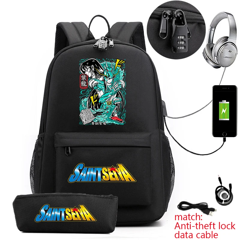

Saint Seiya Anime Print Anti-Theft Student Backpack Casual Daypack with Pencil Case for Teens Kids School Travel