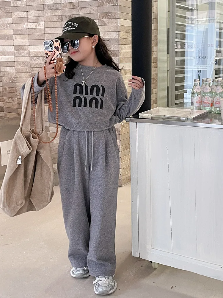 Girl Pant 2023 New Winter Fleece Casual Towel Pants Thick Thermal Solid Wide Leg Pants Kids Mopping Pants Children Clothes