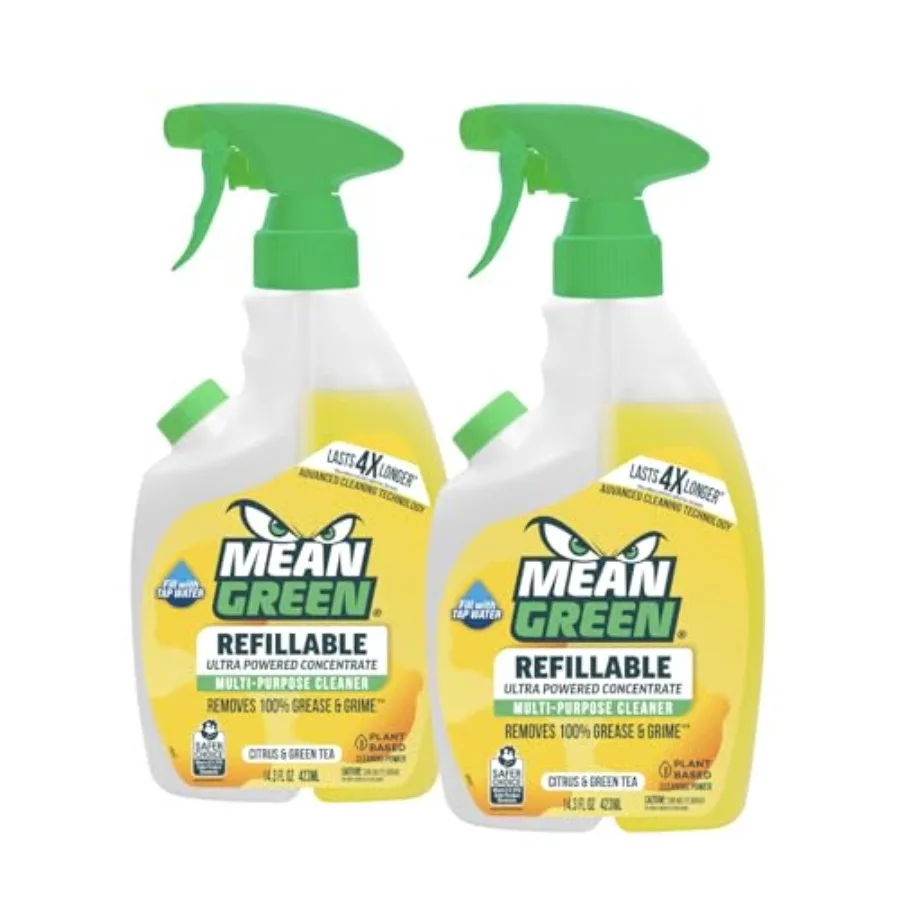 

Mean Green Refillable Ultra Powered Multi-Purpose Cleaner Concentrate, Citrus and Green Tea, 2-Pack Plant and Mineral Based, Cu