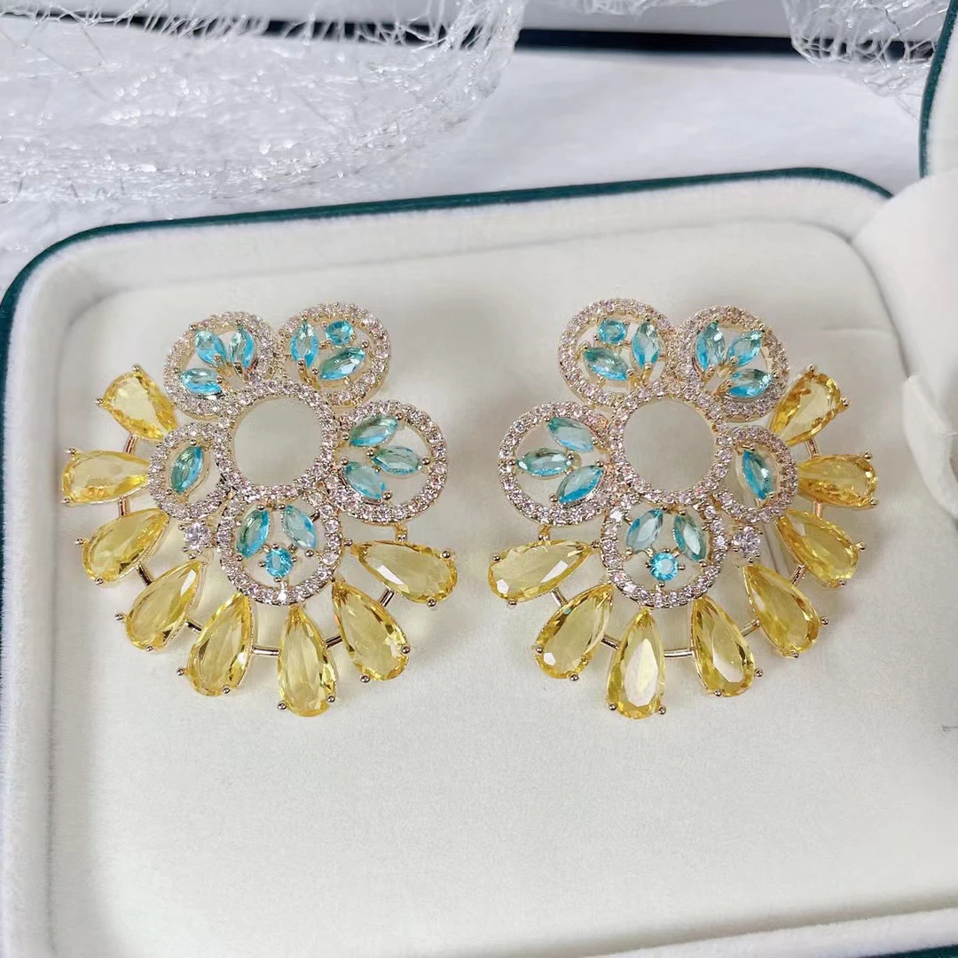 SENYU Fashion Color Flower Women Dress Banquet Earring High Quality Handpaved Cubic Zirconia Jewelry Drop Earrings