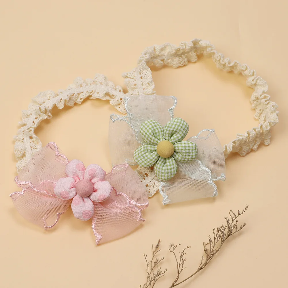 

Baby Girls Cute Bow Flower Lace Headband Princess Mesh Chiffon Floral Elastic Bowknot Headwrap Kid Spring Flower Summer Hairband