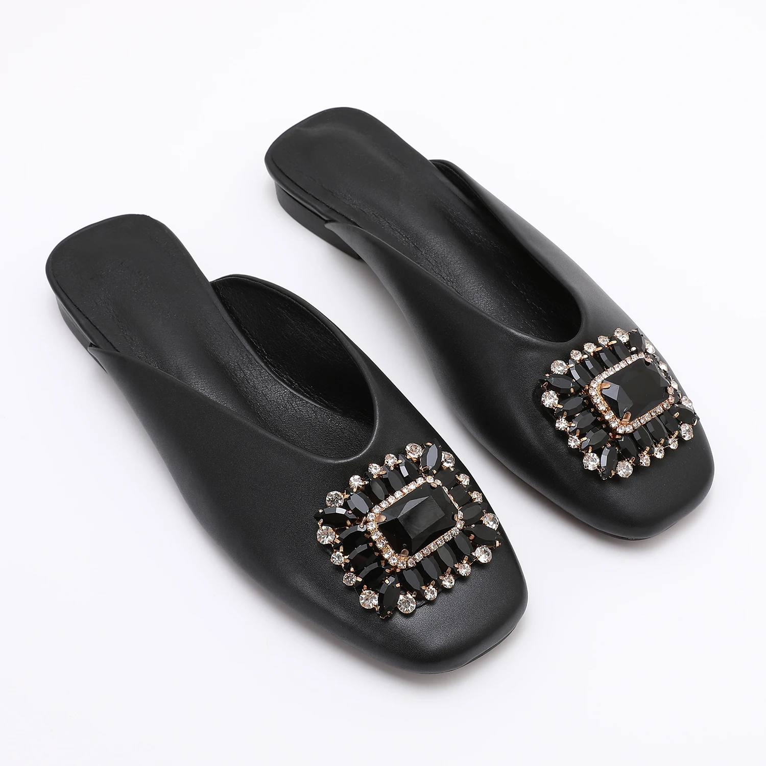 Mules à bout carré à la mode, talon bas confortable