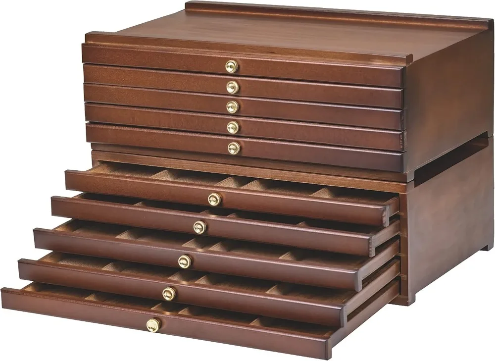 

10-Drawer Art Supply Storage Box, Beech Wood Organizer with Large Capacity for Pencils, Pens, Markers, Brushes & More