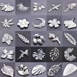 5pcs/Lot Fashion Steel Color Pendant Stainless Steel Plant Leaves Rose Flower Pendants Charms For Jewelry Making DIY Accessories