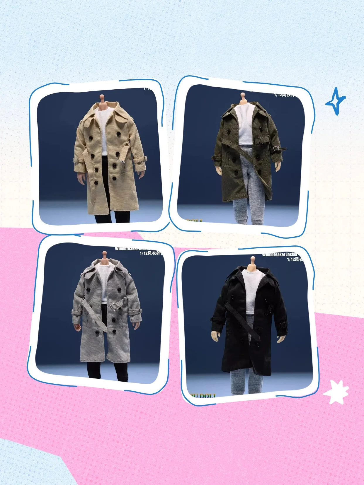 

【30days Made】JO23M-07 Аксессуары для мужских солдатских костюмов в масштабе 1/12: двубортный плащ для 6-дюймовых фигурок-моделей