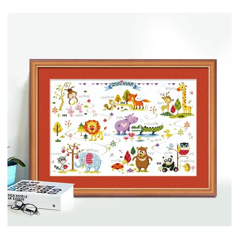 Amishop Gold Collection Lovely Counted Cross Stitch Kit Zoo Map Animal Wild World SO G73