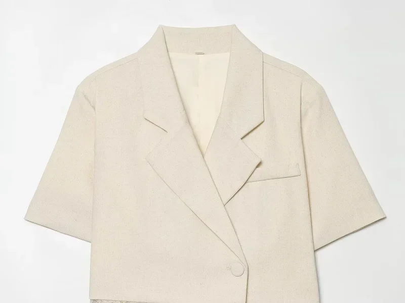 HXAO Kurze Jacke Spitzen-Blazer Damen Bürokleidung Kurzarm-Blazer Damen Sommer Knopfleiste Lässiger Pendler-Blazer Damenanzug – Detail 9