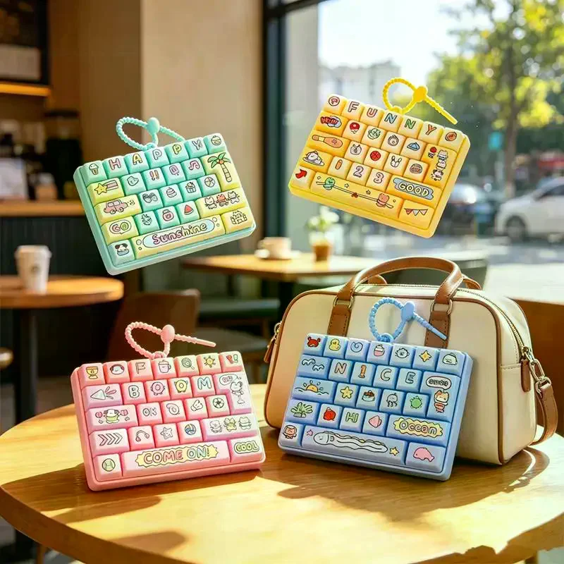 26 Keys Keyboard Shaped Fidget Toy Keychain Cartoon Stress Relief Decompression Bag Pendant Creative Decorative Gift