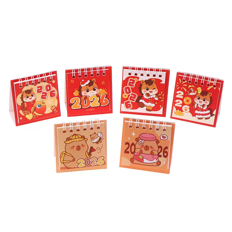 2026 Cute Capybara Horse Desktop Calendar Mini Portable Coil Calendar Books Girlish Heart Time Management Desk Decorations