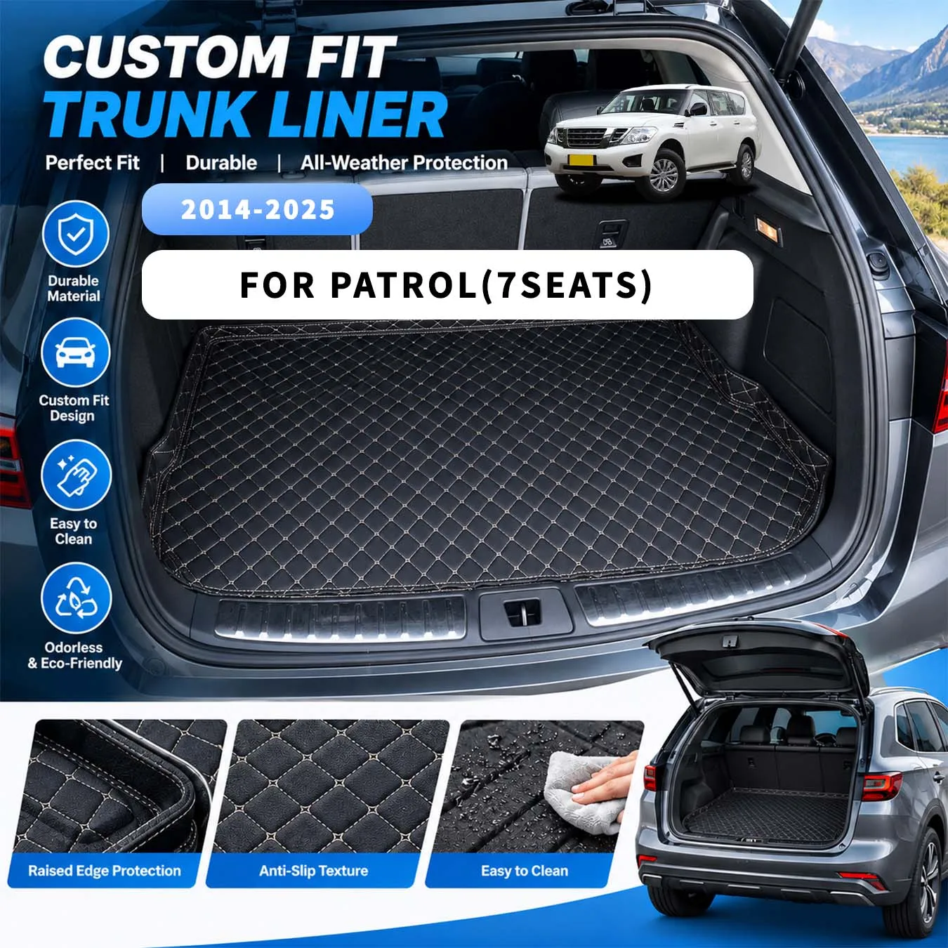 Fit For Patrol(7seats) 2014-2025 Luxury Custom Car Trunk Mats Interior Protection, Car Interior Accessory
