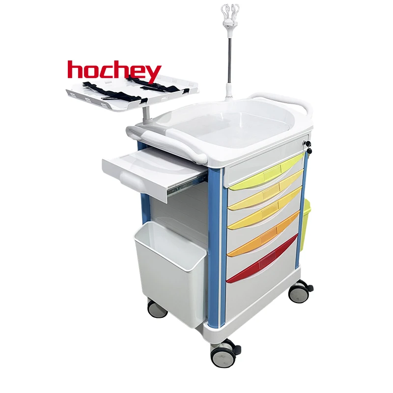 Hochey  Emergency Trolley ABS Plastic Double Layers Multifunctional Shelving Hospital Trolley With Drawers