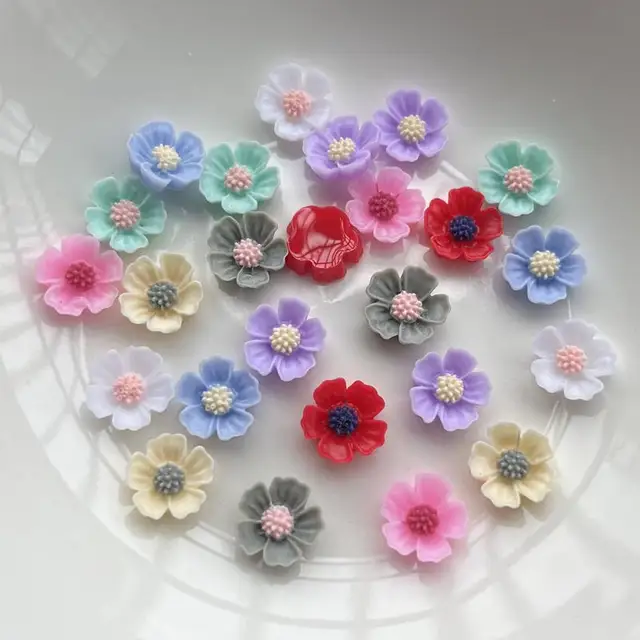 10mm kolorowy kwiat z kryształkiem aplikacja mieszkanie powrót koralik dla rzemiosła DIY Earpin biżuteria akcesoria 50 sztuk-