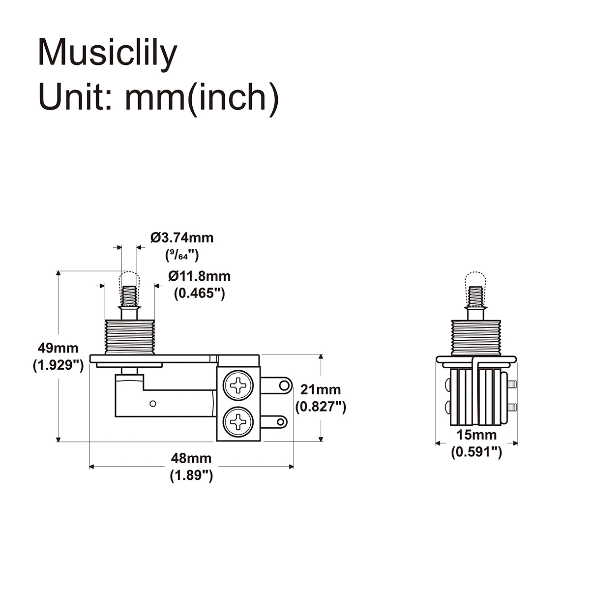 Musiclily Basic Metric L-Type Right Angle 3-Way Pickup Selector Toggle Switch for Epiphone LP SG ES Style Electric Guitar