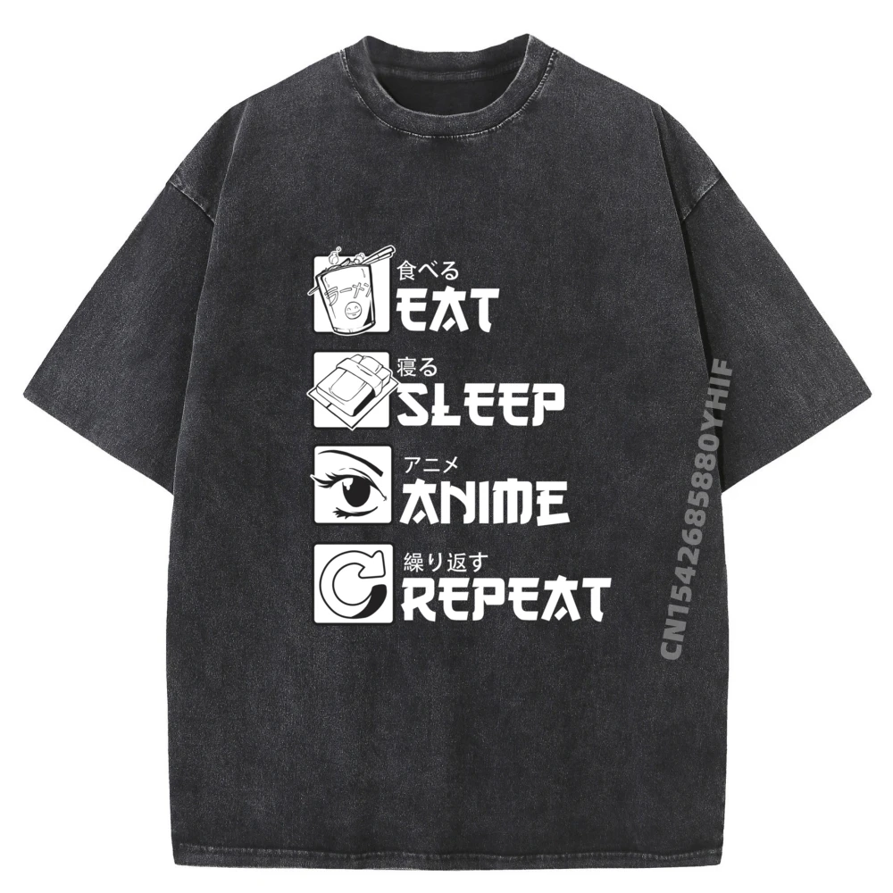 

Eat Sleep Anime Repeat Manga Plain T Shirts Wholesale Sale Family Graphic Tee Shirt Breathable Washed Tops
