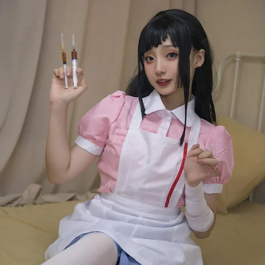 Mikan Tsumiki kostium cosplayowy Anime Danganronpa kobiety ubierają pokojówkę w komplecie Halloween długa peruka ubrania karnawałowe