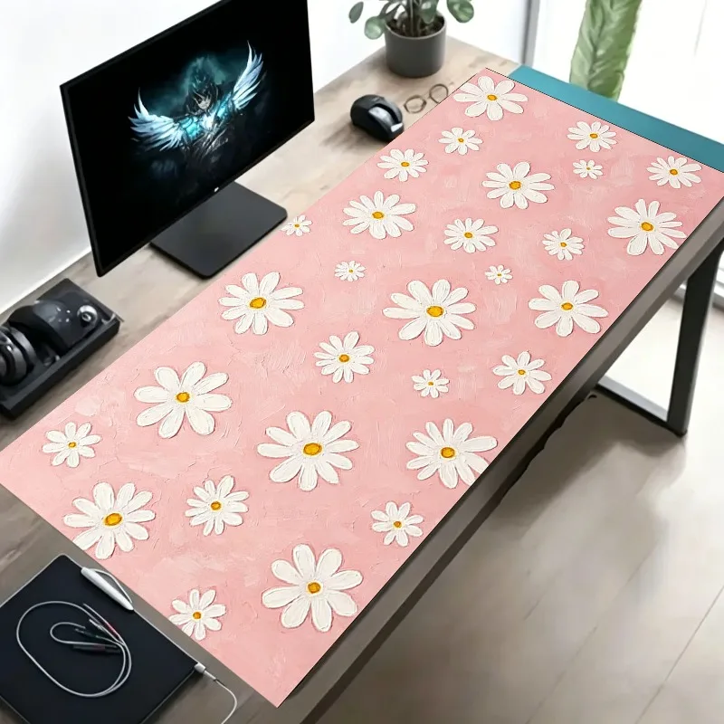 1pc Diatomite Material Gaming Mouse Pad, Spring Healing Small Daisy Floral Desk Mat, Non-Slip Rubber Base, Smooth Surface, Machine Washable, Durable Design
