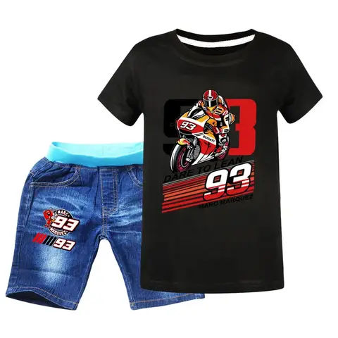 25COSKids MOTO GP Clothes Summer Boys Marc Marquez 93 T Shirt Pants and Cap Motorcycle Costumes Fashion Streetwear Children's Ou