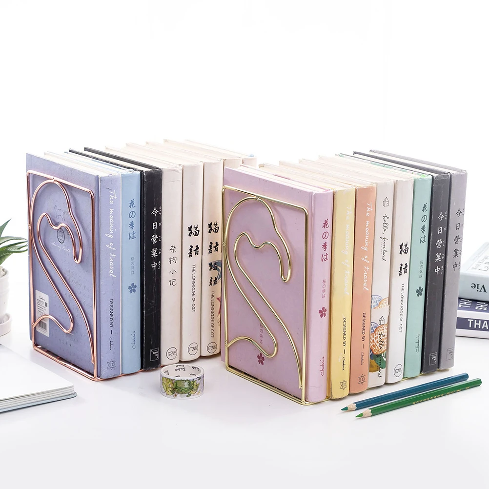

1 Pair Nordic Style Iron Book Racks Flamingo Shaped Desktop Organizer For Home Office Golden Storage Rack Bookshelf For Files
