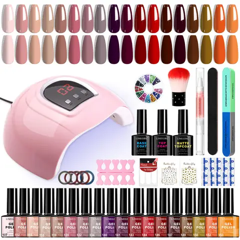 Kit de vernis à ongles Gel à paillettes de 8ML, 18 pièces, avec lumière UV et couche de finition, autocollants pour Nail Art, fournitures d'outils pour Salon de manucure/maison