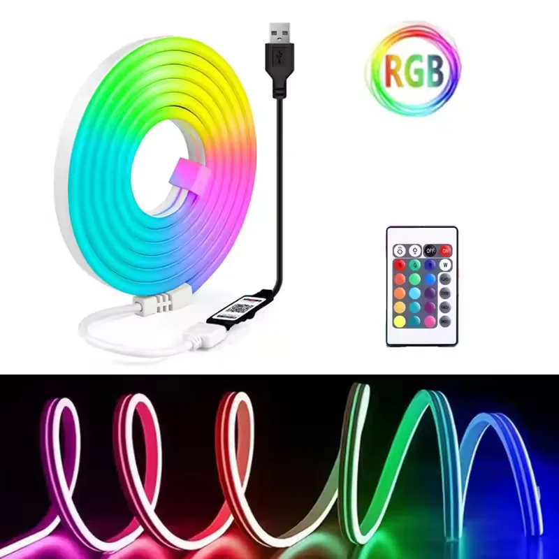 

5V LED Flexible Silicone Neon Light RGB Strip 1M Remote Control Waterproof SMD 3535 Flexible Tape 108Leds/M Decor for Room