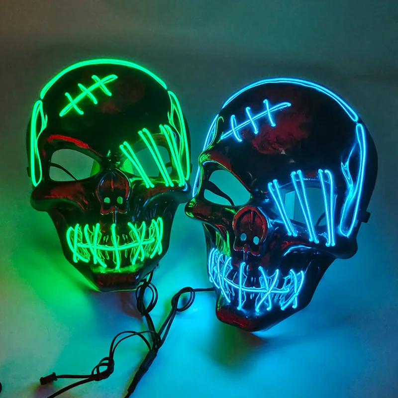 Halloween Luminous Scary Skull Mask LED Light Up Horror Skeleton Mask Carnival Bar Party Props Neon Glowing Skull Mask Costumes