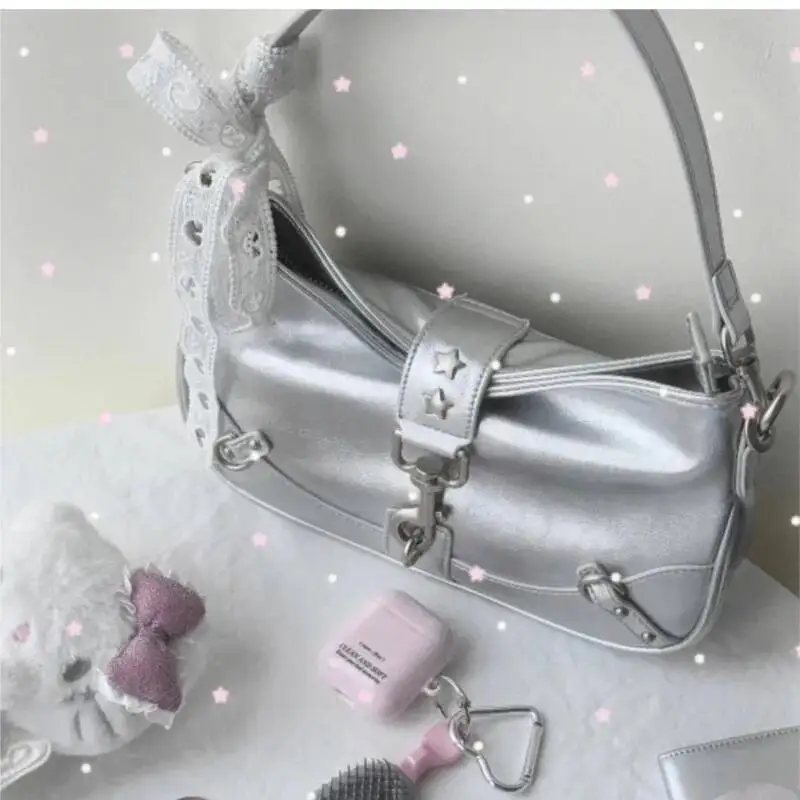 Bloom Hot Girls Sier Shoulder Bags Wallet Women Versatile Star Casual Underarm Bag Ladies Large Capacity Y2k Handbag 2025