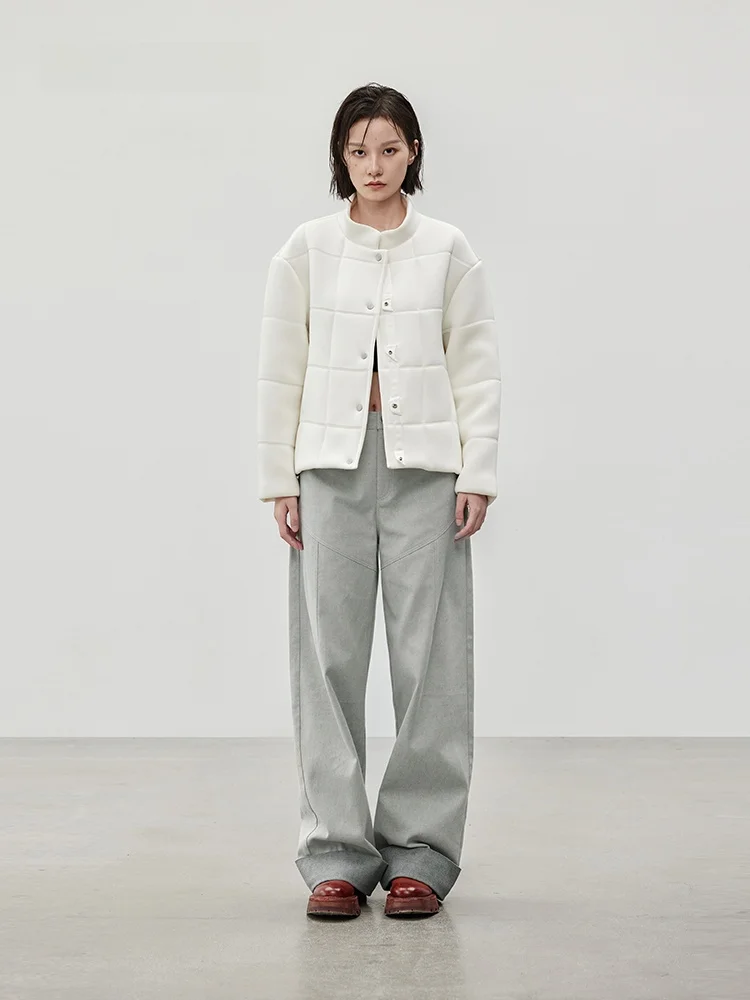 

XMOOM2024 Winter New Loose Wool Filled Box ape Cotton Jaet Stand Collar Coat Simple Sle Women's Faion Outerwear