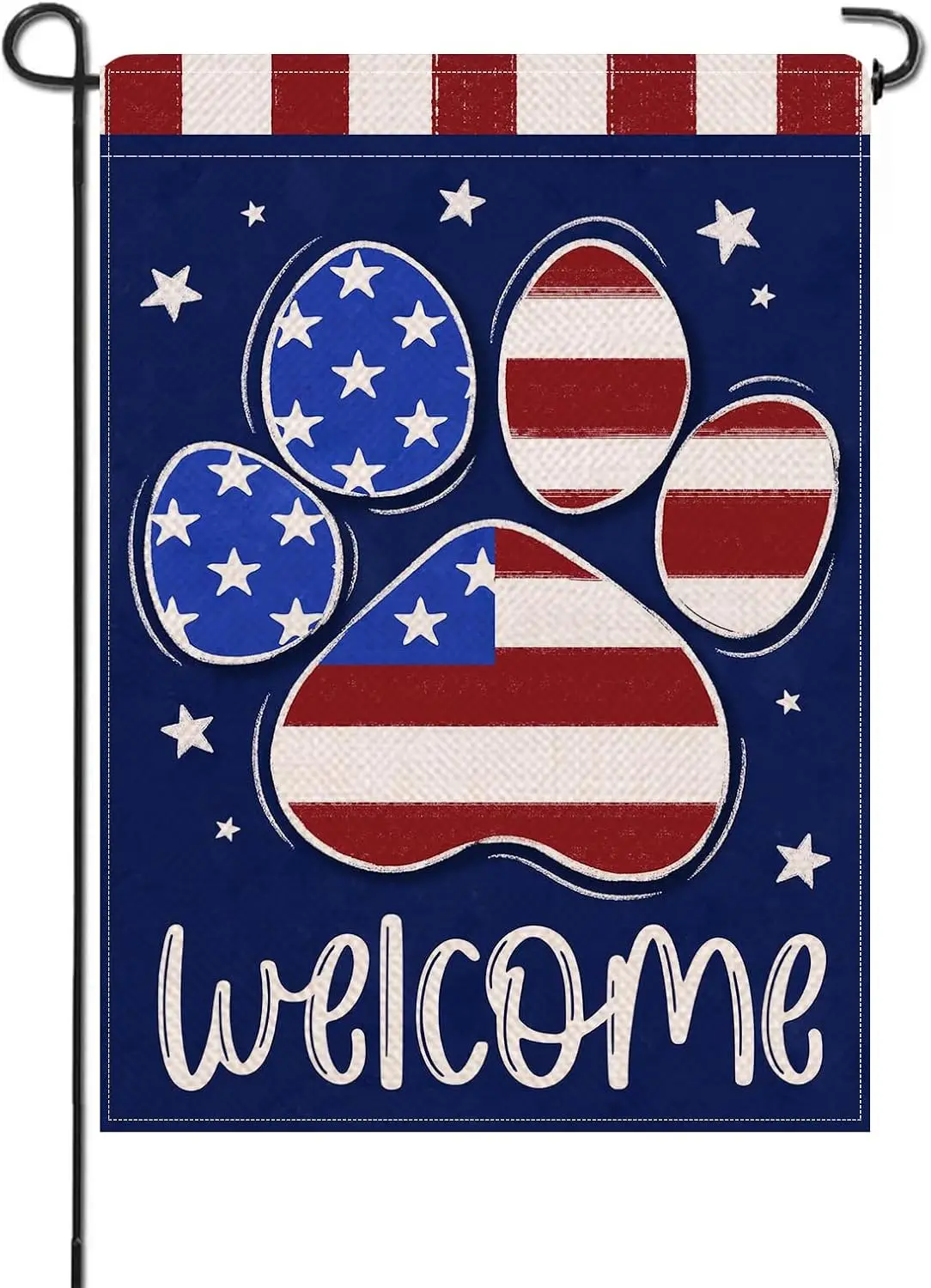 Artofy Welcome 4th of July Dog Cat Paw Print Patriotic Small Decorative | Garden Flag, America USA Stars Stripes Dark Blue Y llp