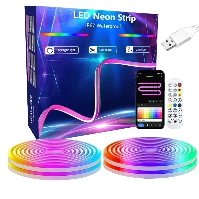 TUYA Neon LED Strip Verlichting 12-24 V 84 LEDs/M Siliconen Neon Lichtslang met Muziek Sync RGBIC Dreamcolor Chasing Strip Tape voor Kamer