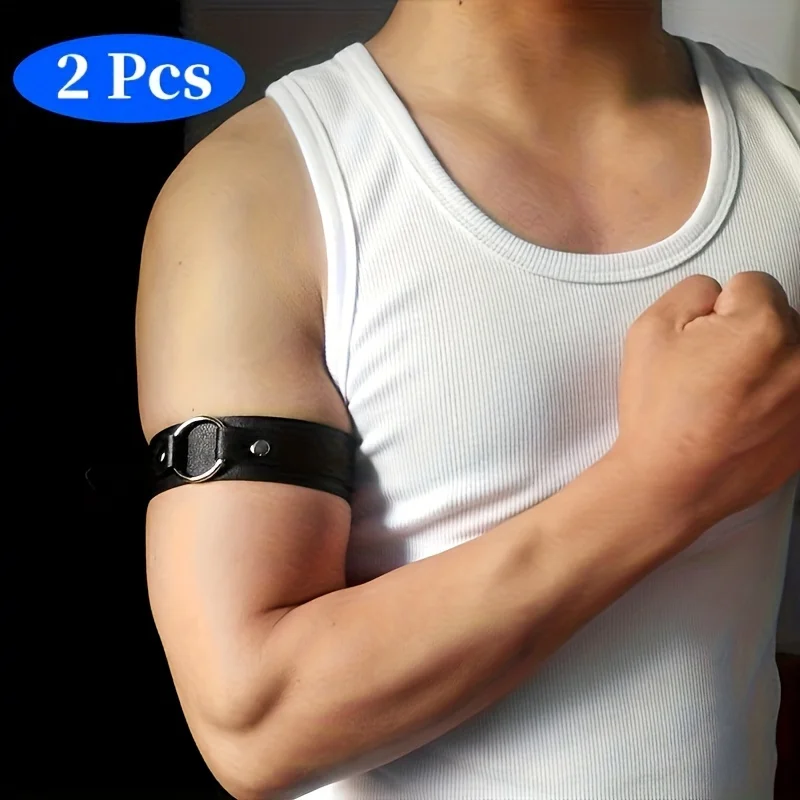 2 Pcs Punk Hip Hop Sexy PU Leather Fashion Men\'s Armband, Adjustable Elastic Armband Body Cage Arm Rings Erotic Rave Cosplay