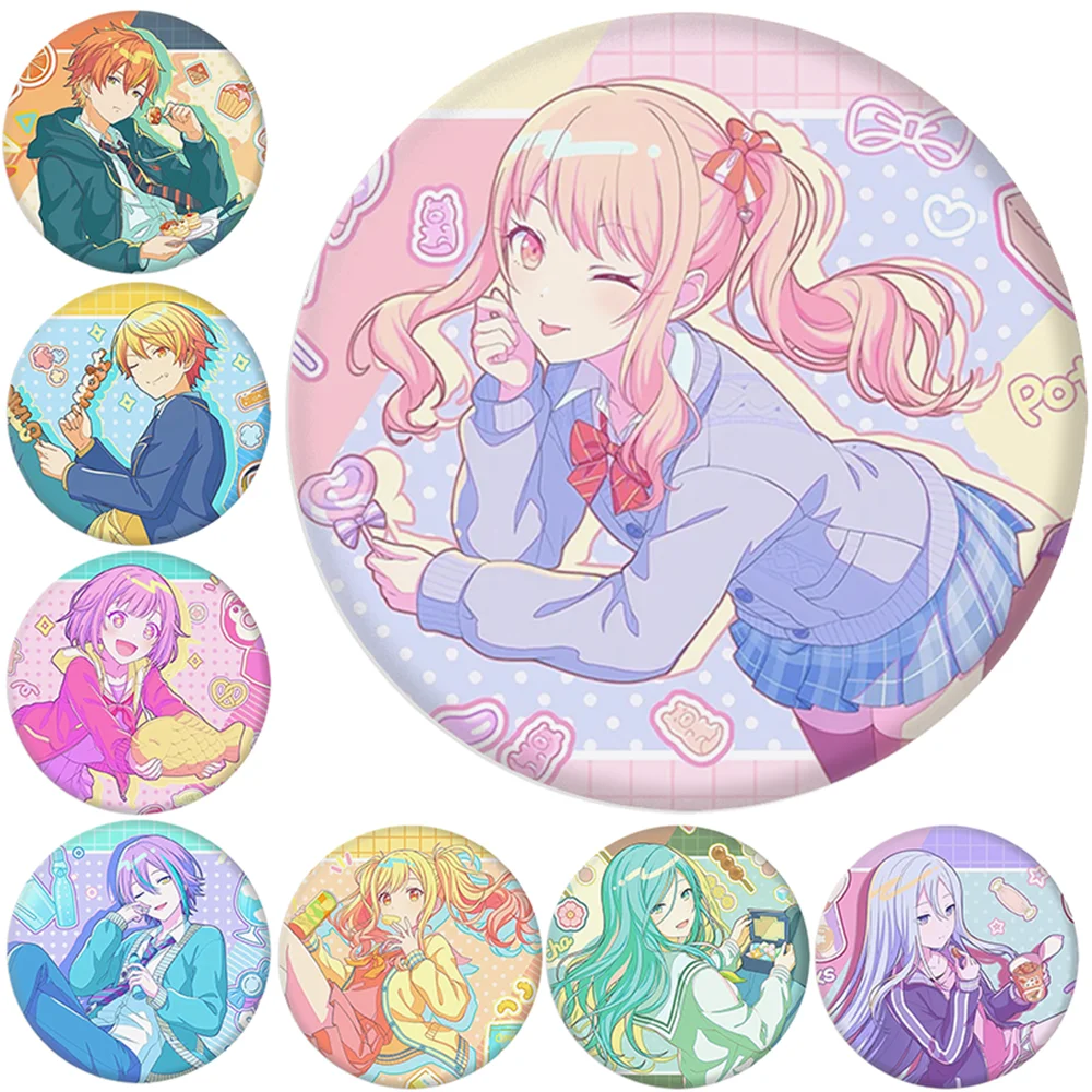 58mm Game PJSK Project Sekai‌ Colorful Stage Birthday Cosplay Costume Badge Pin SPTE Tinplate Brooch Prop Xmas Gift