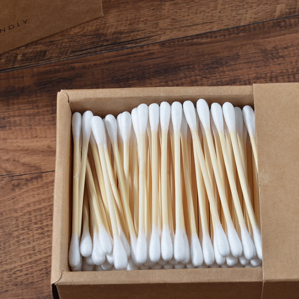 Plastic-Free 200Pcs/Box Double Head Bamboo Cotton Buds Adults Makeup Cotton Swab Wood Sticks Nose Ears Cleaning Health Care Tool