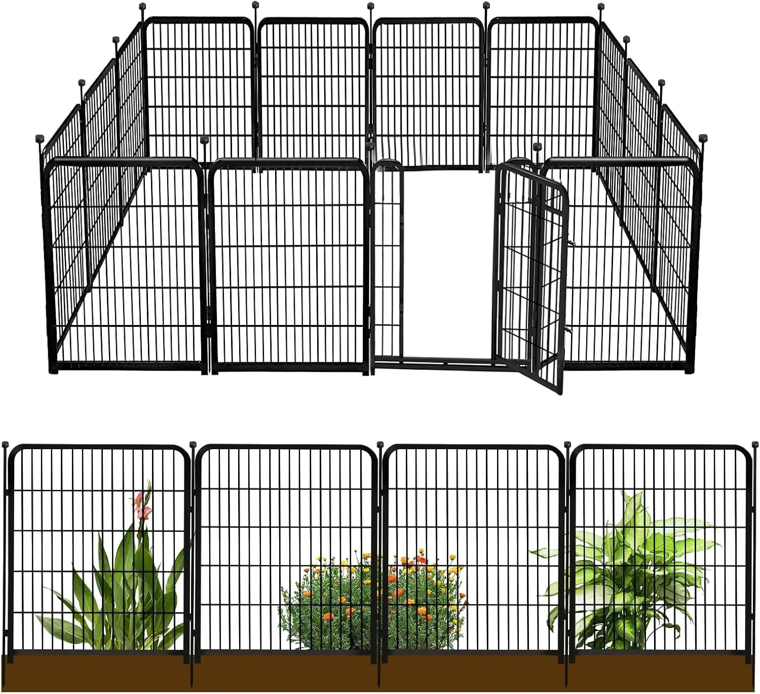 Wide Gate Low Threshold, 10 Panels Total 22.5 Ft(L) Heavy Duty Iron Animal Barrier Fence for Yard,Suitabl