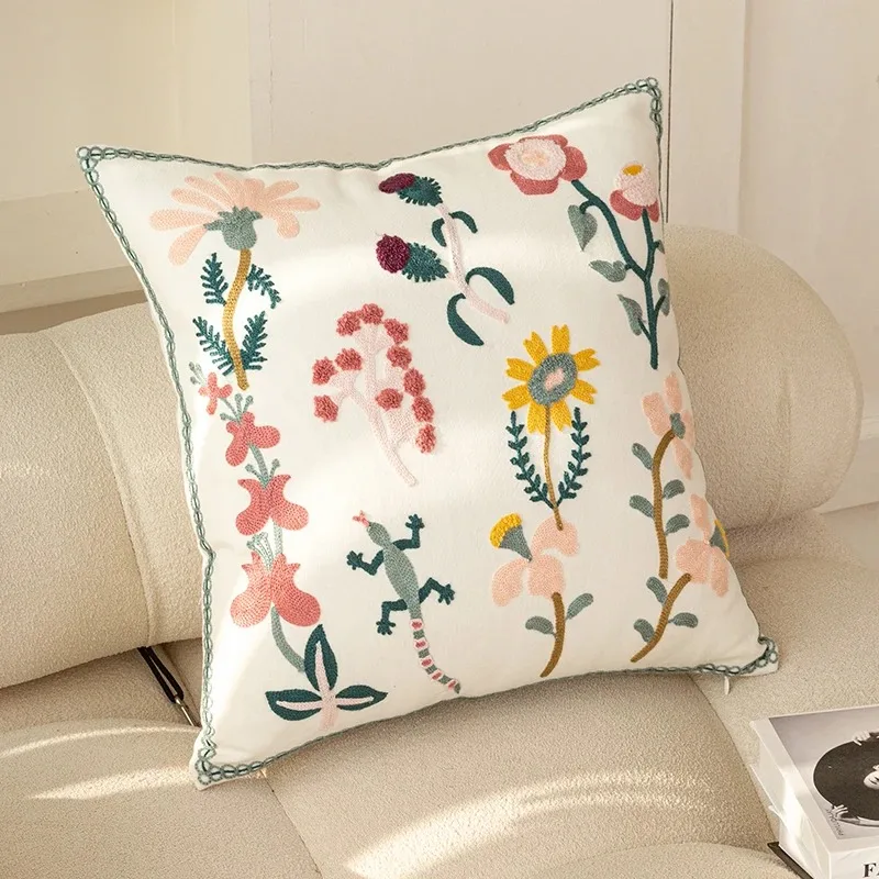 Schicker, floraler, geometrischer Kissenbezug, Stickerei-Kissenbezug für Wohnzimmer, weicher Kissenbezug, Sofa-Dekoration, 45 x 45 cm – Detail 1