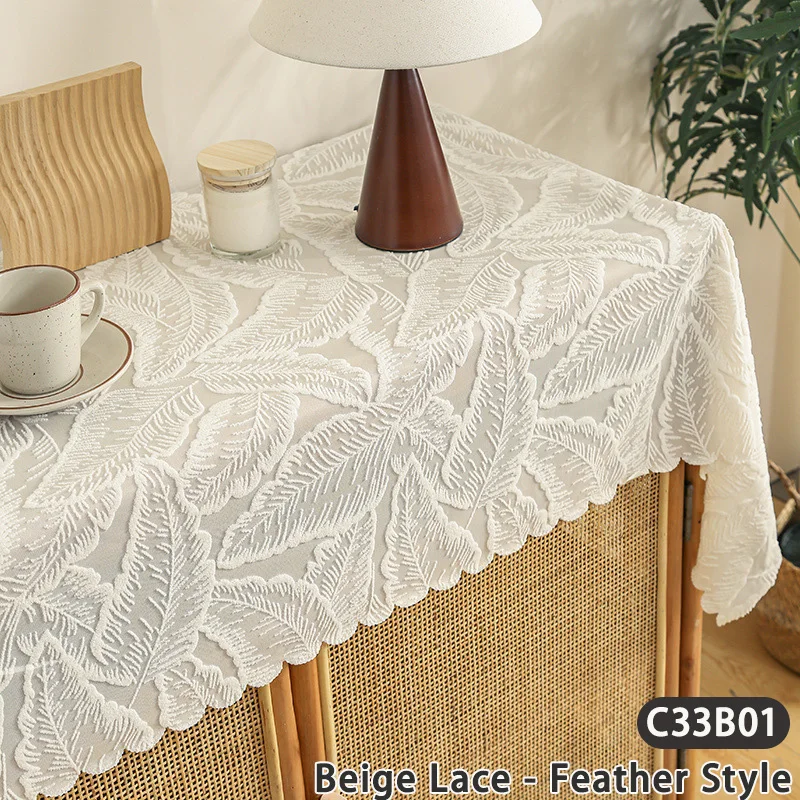 

Multi-Size French Country Tablecloth Beige Lace Crochet Rectangular Coffee Tea Dining Table Cover Background Fabric Cloth