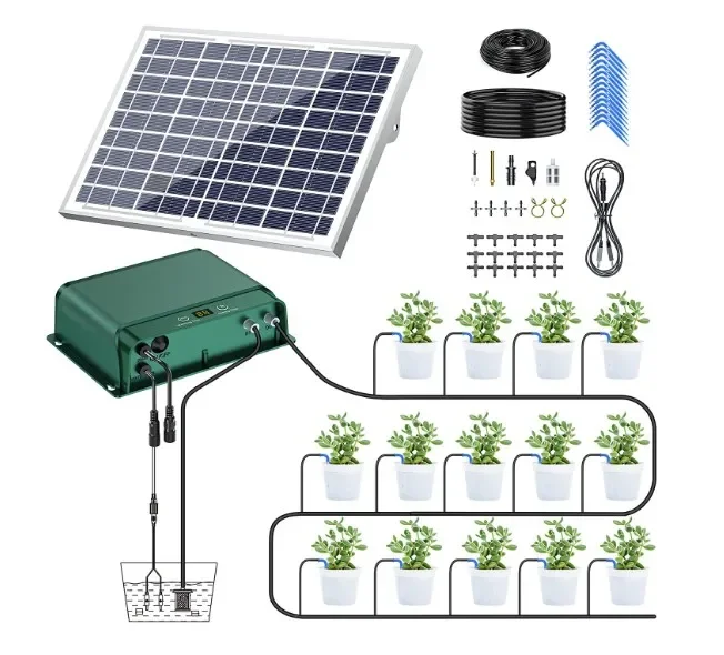 Kit de système d'arrosage automatique des plantes à énergie solaire, système d'irrigation pour le balcon, le lit des plantes et la maison verte