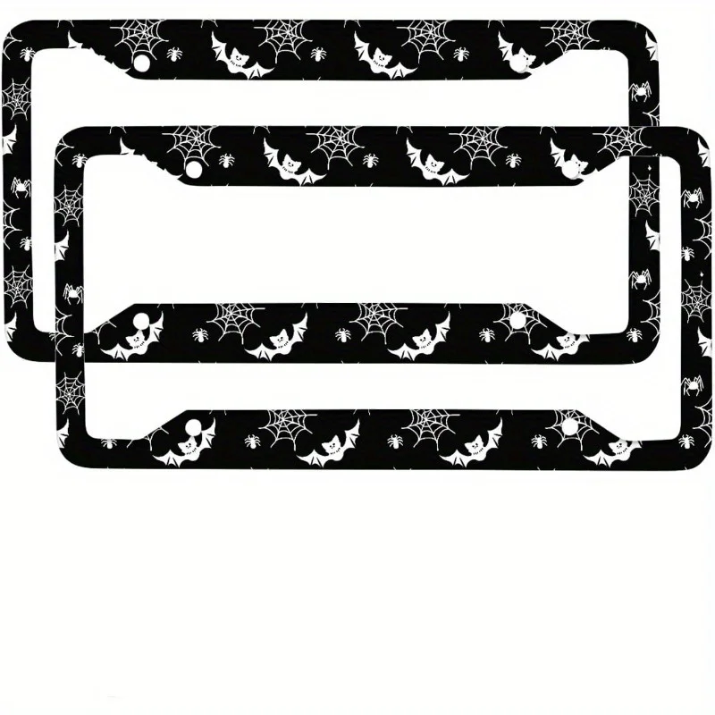 Bat Spider Web Black Licenses Plate Frame Holder with 4 Holes and Screws Rust-Proof Aluminum Auto Accessories Halloween Car