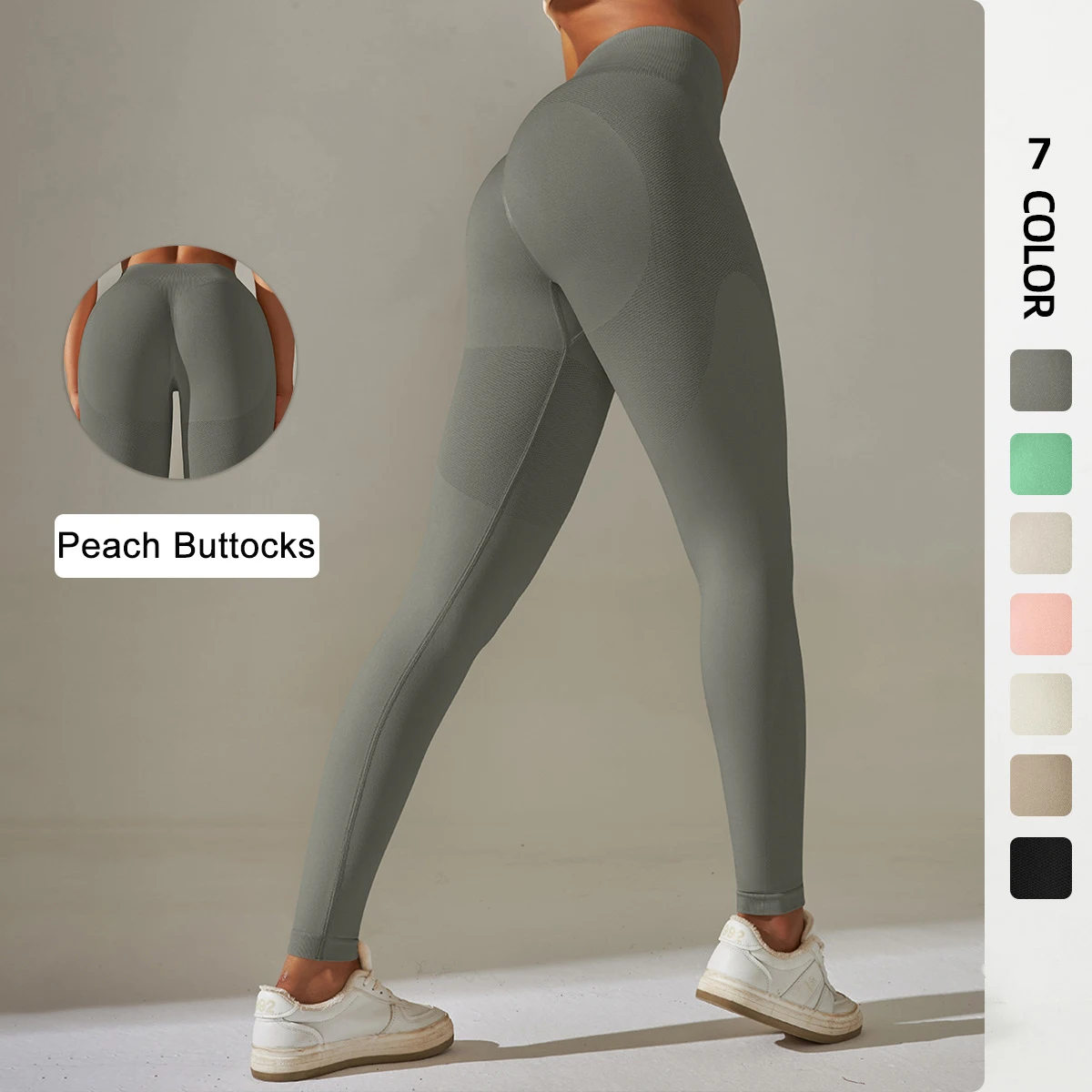 1-teilige nahtlose, einfarbige, pfirsichfarbene Yoga-Hose, schnelltrocknende Leggings, Outdoor-Laufhose, Fitnesshose für Damen