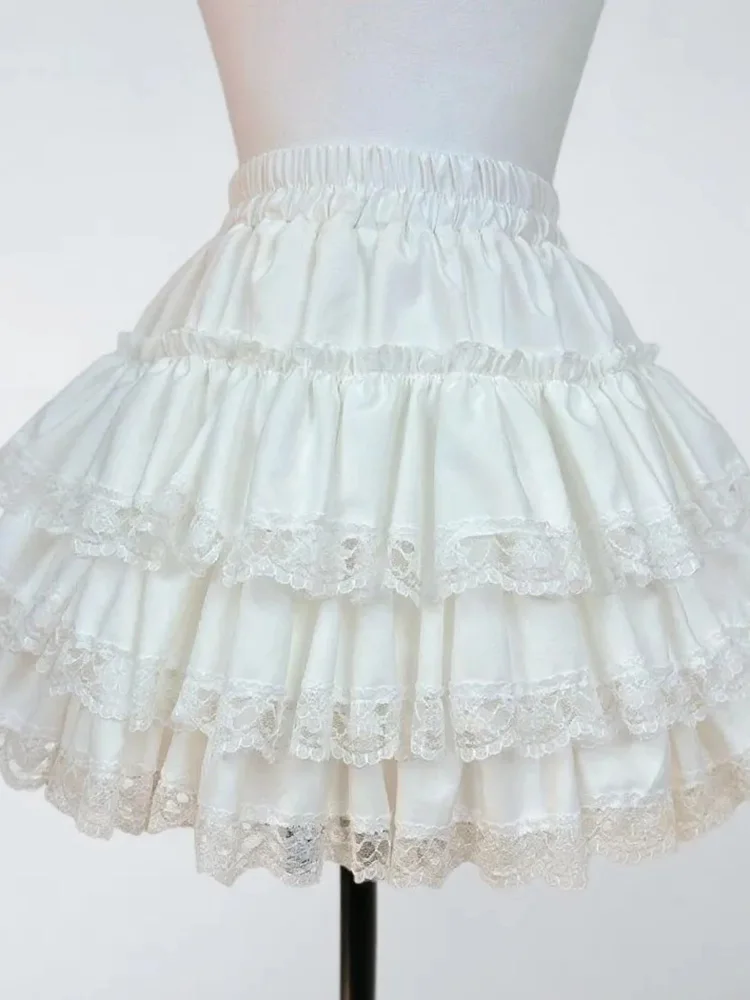 Women Cute White Cake Skirt Summer Lace Patchwork Slim Sweet Mini Skirts Fashion Japan Preppy Style Female Kawaii Dance Skirt