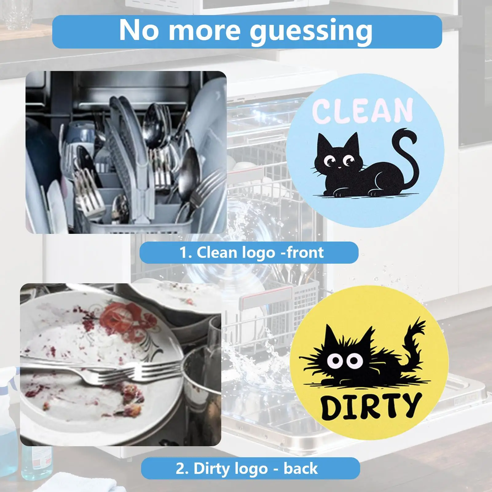 نظيفة القذرة المغناطيس لغسالة الصحون 2 قطعة القط الأسود اكسسوارات المطبخ على الوجهين عكسها غسالة صحون تسجيل للغسيل #3