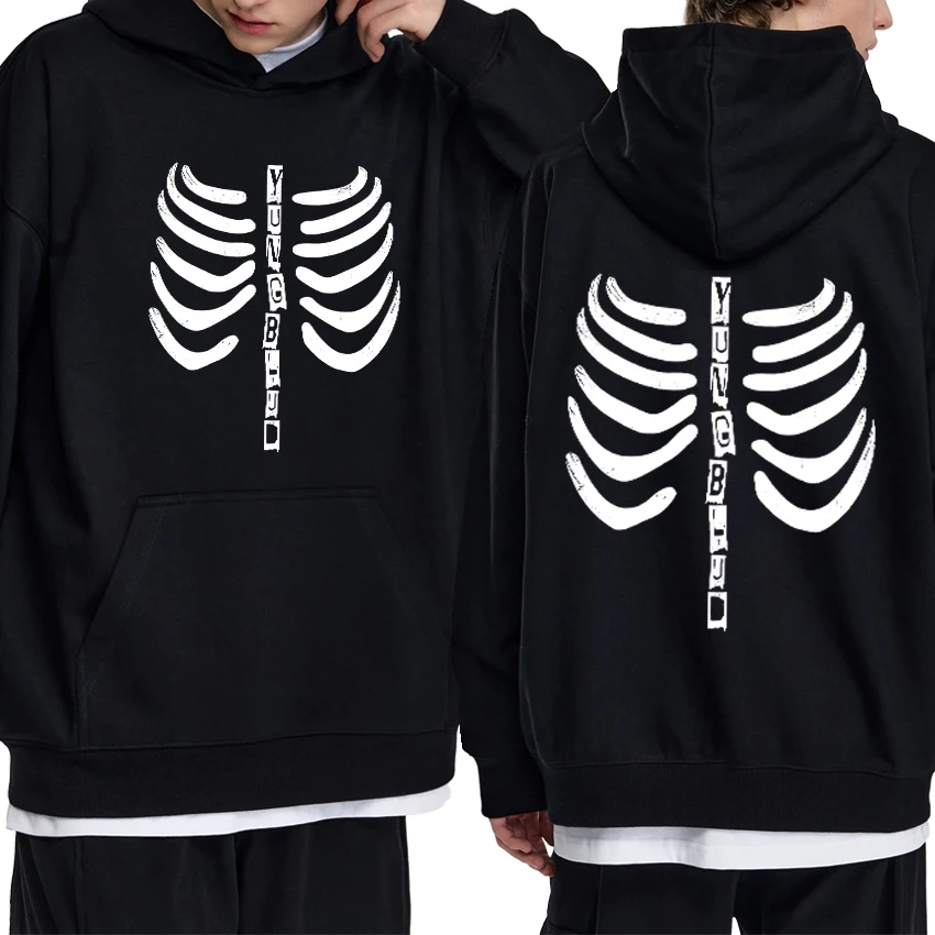 

High Quality Gothic Yungblud Skeleton Double Sided print streetwear Hoodies Men women hip hop Sweatshirt Unisex Fleece pullovers