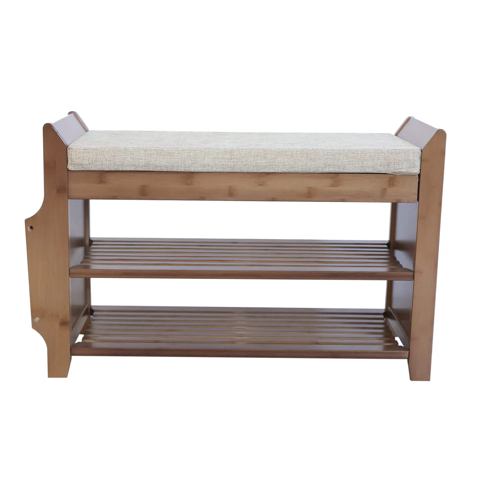 

Shoe Rack Bench Entryway, Bamboo Shoe Bench with Removable Cushion, 2 层 Shoe Storage Organizer Shelf with Side Drawer & Stora