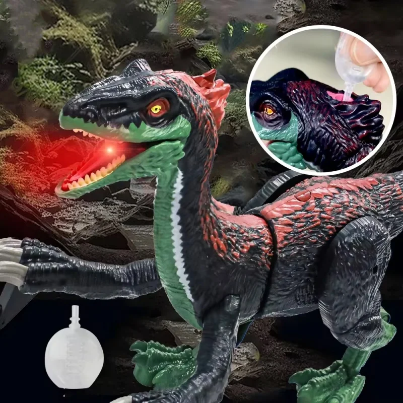 Remote Control Dinosaur Toy 5 Channels Electronic RC Toys Dinosaur Velociraptor With Spray And LED Light