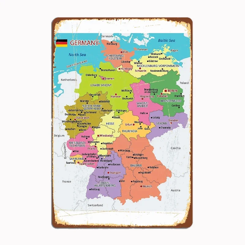 

Administrative Map of Germany Metal Sign Mural Painting Cinema Living Room Cinema Funny Tin Poster Retro Home Tavern