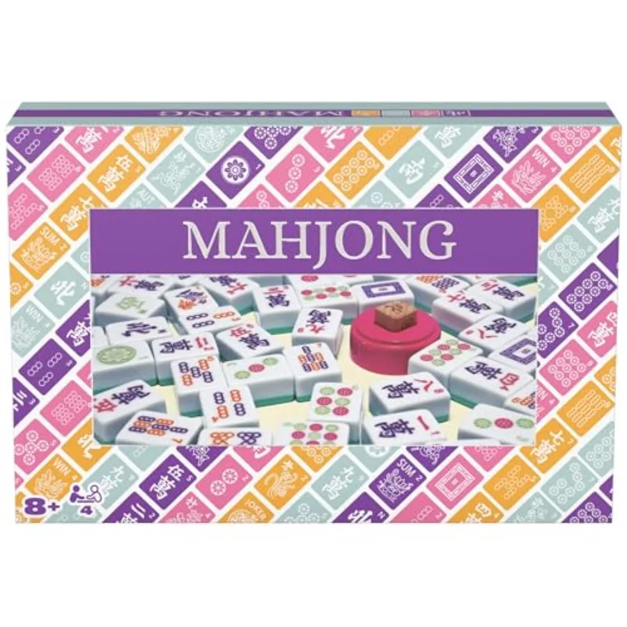 Mahjong Tile Set for Home Travel Use, Plastic Tiles in Red/Blue/Green/Yellow, 152-Tile Set with Colorful Carrying Case, Compati