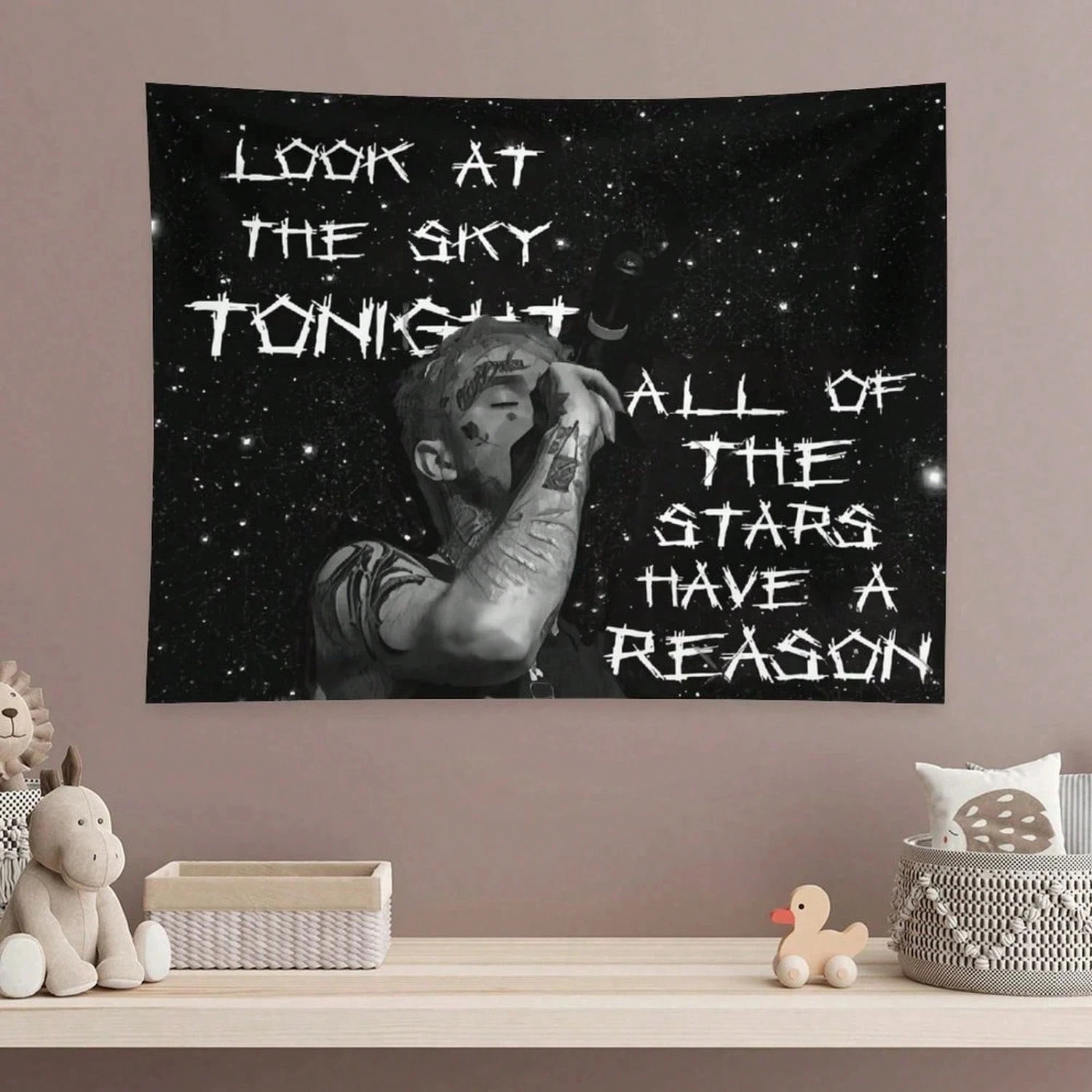 1 Stück Hip-Hop Sternenhimmel Wandteppich, Polyester 2D-Druck Wandkunst, Cooles Rapper-Zitat Deko für Teenager-Jungenzimmer, Schlafzimmer & Wohnzimmer