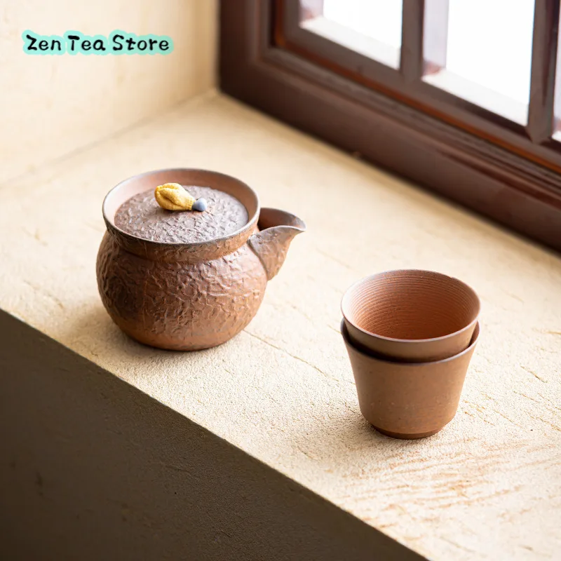 Old Rock Clay Rough Pottery Hand Grab Pot Retro Vase Pot Household Ceramic Kung Fu Tea Set Manual Teapot