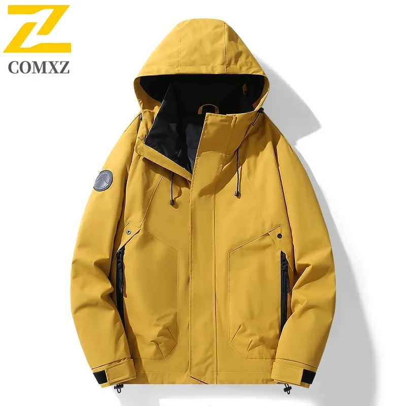 Men's Waterproof Windproof Hooded Jacket Fishing Workwear Outdoor Softshell Coat Tactical Hiking Spring Autumn Utility Parka
