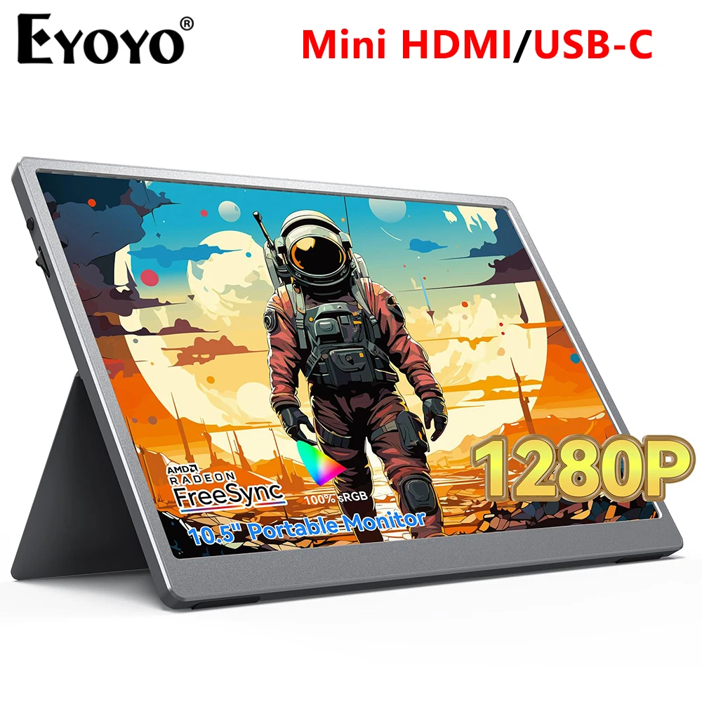 Eyoyo Portable Travel Monitor 10.5 Inch 1920x1280P 100%sRGB IPS Screen Type-C Mini HDMI External Second Display for Phone Laptop